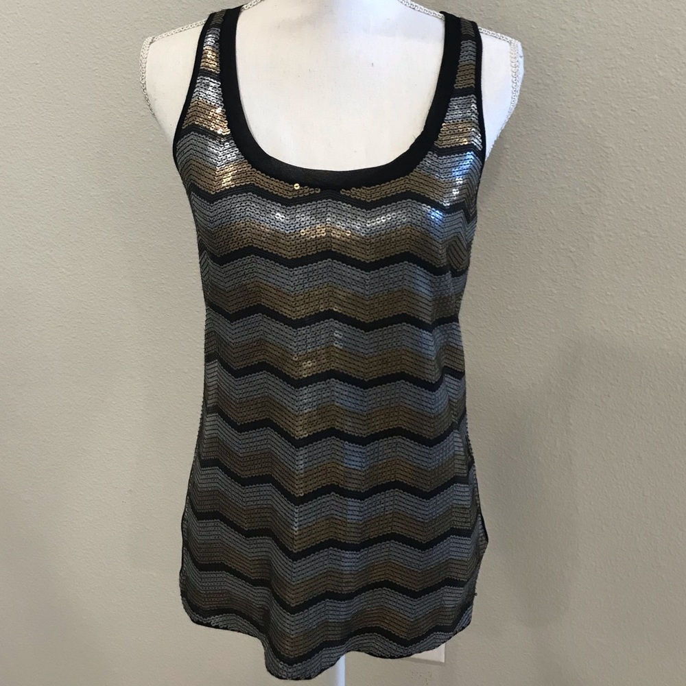 Express Black & Gold Sequin Chevron Tank - S